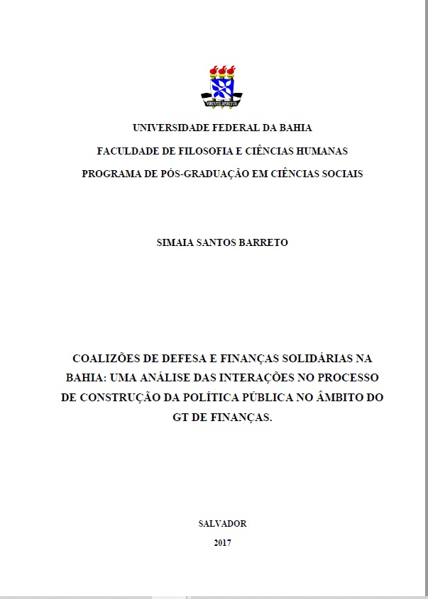 Coalizões de Defesa e Finanças Solidárias na Bahia -- Tese Simaia S Barreto -- UFBA